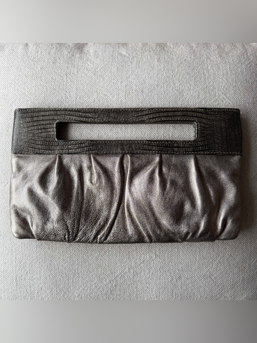BCBG MaxAzria Metallic Clutch Handbag Silver Gray Y2k 2000s